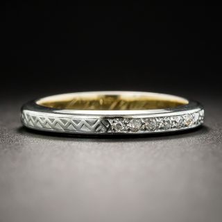 Vintage Platinum Diamond Wedding Band With Zig-Zag Engraving