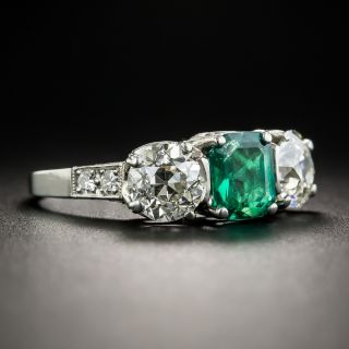 Vintage Platinum Emerald and Diamond Ring