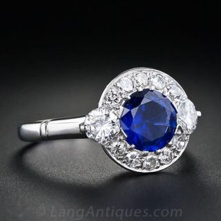 Vintage Platinum Sapphire and Diamond Ring
