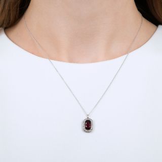 Vintage Raspberry Tourmaline and Diamond Pendant
