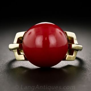 Vintage Red Coral Button Ring