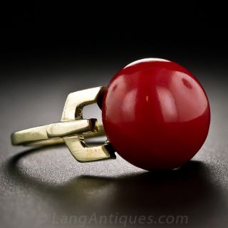 Vintage Red Coral Button Ring