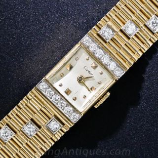 Vintage Retro Gold and Diamond Watch 