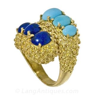 Vintage Ring with Turquoise and Lapis Lazuli