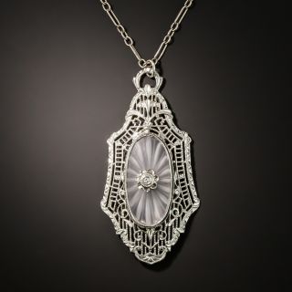 Vintage Rock Crystal Quartz and Diamond Filigree Necklace - 5