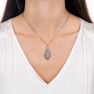 Vintage Rock Crystal Quartz and Diamond Filigree Necklace