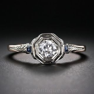 Vintage Rose and White Gold Diamond and Sapphire Ring