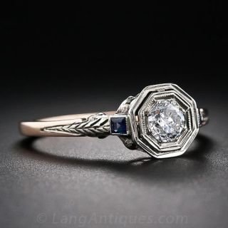 Vintage Rose and White Gold Diamond and Sapphire Ring