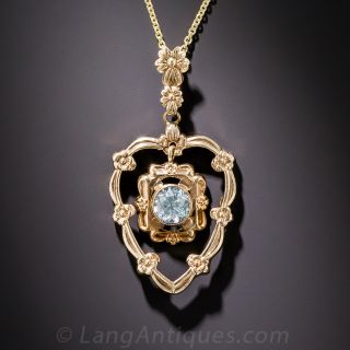 Vintage Rose Gold and Blue Zircon Pendant