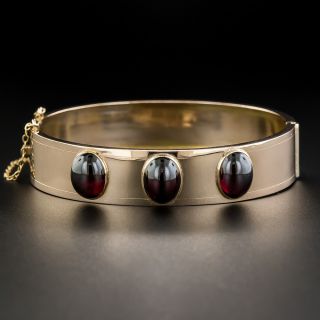 Vintage Rose Gold Cabochon Garnet Bangle Bracelet