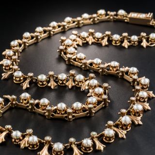 Vintage Rose Gold Pearl Necklace