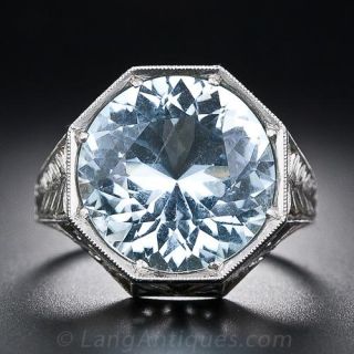 Vintage Round Aquamarine and Platinum Ring