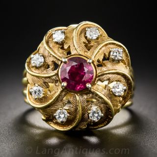Vintage Ruby and Diamond Bombe Swirl Ring - 1