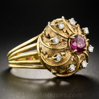 Vintage Ruby and Diamond Bombe Swirl Ring