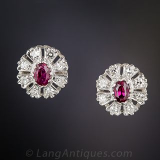 Vintage Ruby and Diamond Earrings