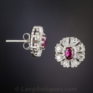 Vintage Ruby and Diamond Earrings