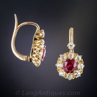 Vintage Ruby and Diamond Halo Cluster Earrings