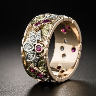 Vintage Ruby and Diamond Wedding Band - Size 7