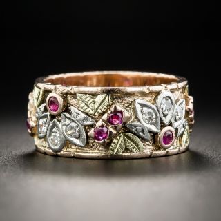 Vintage Ruby and Diamond Wedding Band - Size 7