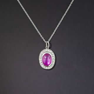 Vintage Ruby Cabochon and Diamond Pendant - 1