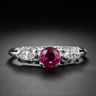 Vintage  Ruby Platinum and Diamond Ring