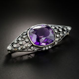 Vintage Russian Gem Amethyst and Diamond Brooch - 2