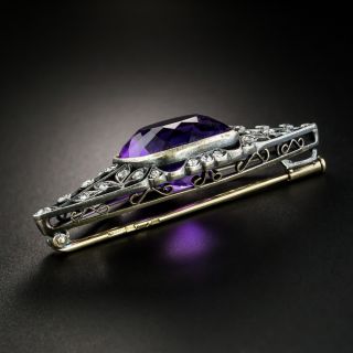 Vintage Russian Gem Amethyst and Diamond Brooch