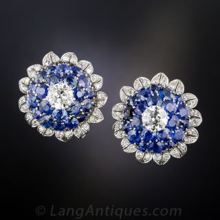 Vintage Sapphire and Diamond Bombe' Earclips