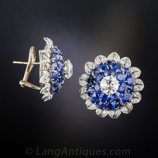 Vintage Sapphire and Diamond Bombe' Earclips