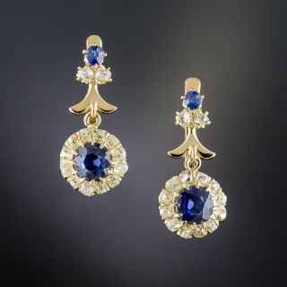 Vintage Sapphire and Diamond Drop Earrings - 1