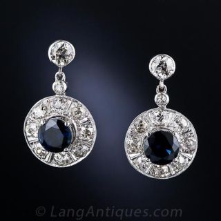Vintage Sapphire and Diamond Drop Earrings