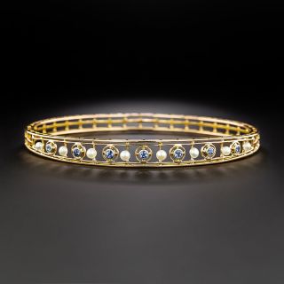 Vintage Sapphire And Pearl Bangle Bracelet - 2