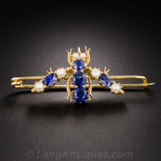 Vintage Sapphire and Pearl Insect Pin