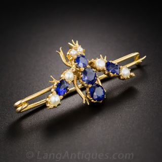 Vintage Sapphire and Pearl Insect Pin