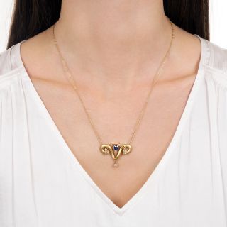 Vintage Sapphire and Pearl Pendant