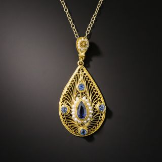 Art Nouveau Sapphire and Pearl Pendant - 2