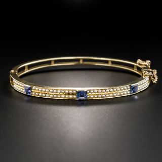Vintage Sapphire and Seed Pearl Bangle Bracelet