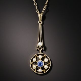 Vintage Sapphire and Seed Pearl Drop