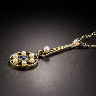 Vintage Sapphire and Seed Pearl Drop