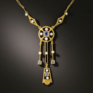 Vintage Sapphire and Seed Pearl Lavalier by Frank Krementz - 3