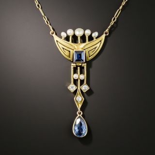Vintage Sapphire Diamond and Pearl Necklace  - 2