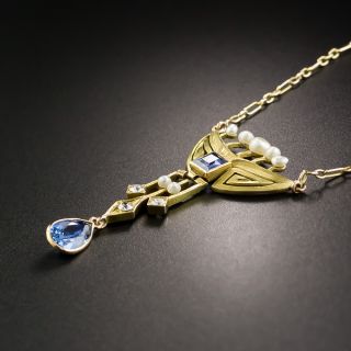 Vintage Sapphire Diamond and Pearl Necklace 