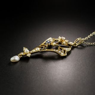 Vintage Sapphire, Diamond and Seed Pearl Pendant