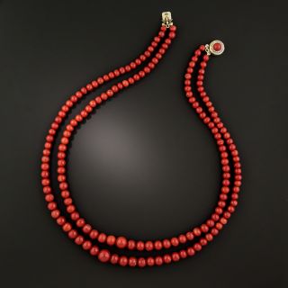 Vintage Sardinian Coral Double Strand Necklace - 2
