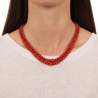 Vintage Sardinian Coral Double Strand Necklace