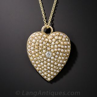 Vintage Seed Pearl Heart Pendant