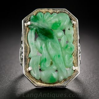 Vintage Silver and Carved Jade Ring