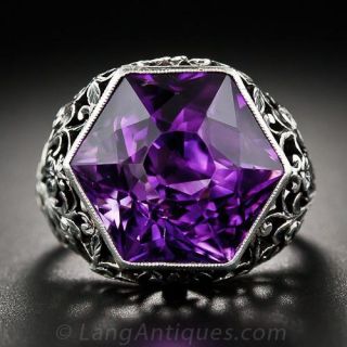 Vintage Silver and Hexagonal Amethyst Ring