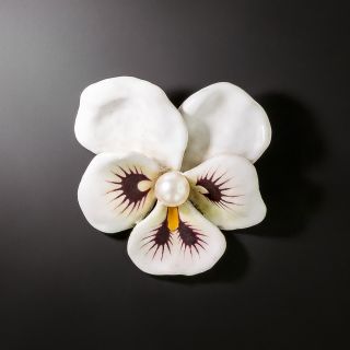 Vintage Snow-White Enamel Pansy Pin By Larter - 2