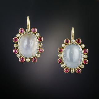 Vintage Star Sapphire, Diamond and Ruby Earrings - 3